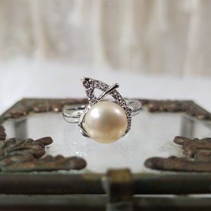 nwot 8.5mm Saltwater Pearl Silver Ring / adj 6.5